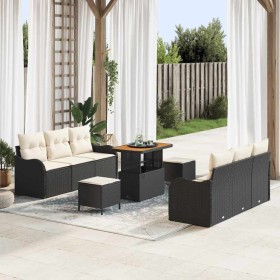 Conjunto de sofá de jardín con cojín 9 pcs Negro y crema en Sofás de exterior | Comprar online en Foru.es