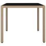 Mesa de jardín ratán beige y superficie de vidrio templado de vidaXL, Mesas de jardín - Ref: Foro24-319550, Precio: 113,52 €,...