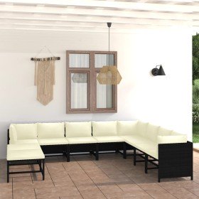 Set de muebles de jardín 9 pzas y cojines ratán sintético negro en Conjuntos de jardín | Comprar online en Foru.es