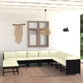 Set de muebles de jardín 11 pzas cojines ratán sintético negro en Conjuntos de jardín | Comprar online en Foru.es