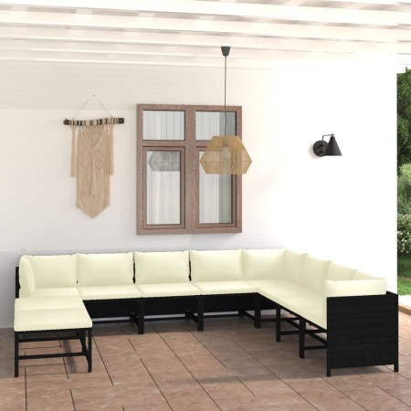 Set de muebles de jardín 11 pzas cojines ratán sintético negro en Conjuntos de jardín | Comprar online en Foru.es
