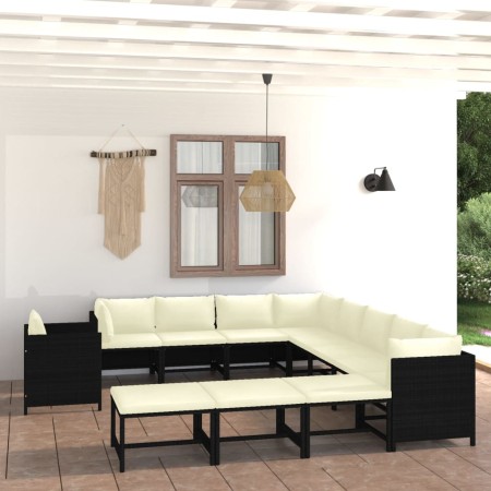 Set de muebles de jardín 12 pzas cojines ratán sintético negro en Conjuntos de jardín | Comprar online en Foru.es