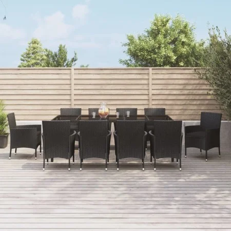 Set de comedor jardín 11 pzas con cojines ratán sintético negro de vidaXL, Conjuntos de jardín - Ref: Foro24-3187331, Precio:...