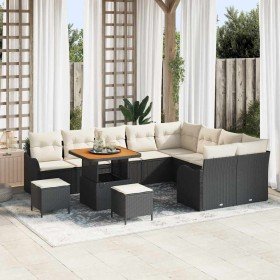 Conjunto de sofá de jardín con cojín 12 pcs Negro y crema en Sofás de exterior | Comprar online en Foru.es