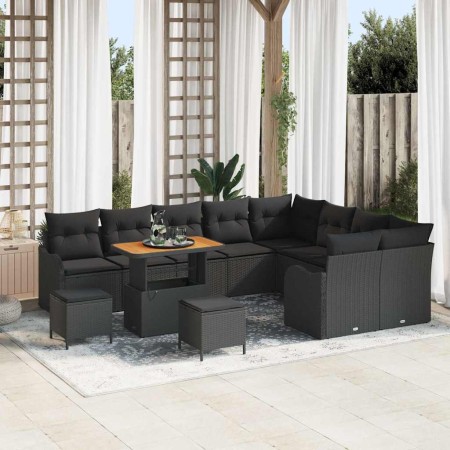 Conjunto de sofá de jardín con cojín con almohada 12 pcs Negro en Sofás de exterior | Comprar online en Foru.es