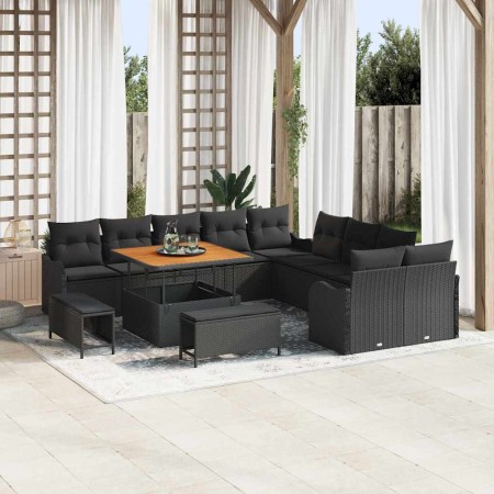Conjunto de sofá de jardín con cojín con almohada 13 pcs Negro en Sofás de exterior | Comprar online en Foru.es