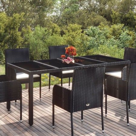 Mesa de jardín superficie de vidrio ratán PE negro 190x90x75 cm de vidaXL, Mesas de jardín - Ref: Foro24-319903, Precio: 175,...