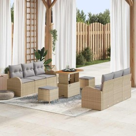 Conjunto de sofá de jardín con cojín 9 pcs Beige y Gris Claro en Sofás de exterior | Comprar online en Foru.es