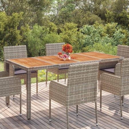 Mesa de jardín superficie de madera ratán PE gris 190x90x75 cm de vidaXL, Mesas de jardín - Ref: Foro24-319906, Precio: 179,3...