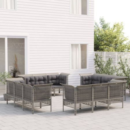 Set de muebles de jardín 12 pzas cojines ratán sintético gris de vidaXL, Conjuntos de jardín - Ref: Foro24-3187483, Precio: 7...