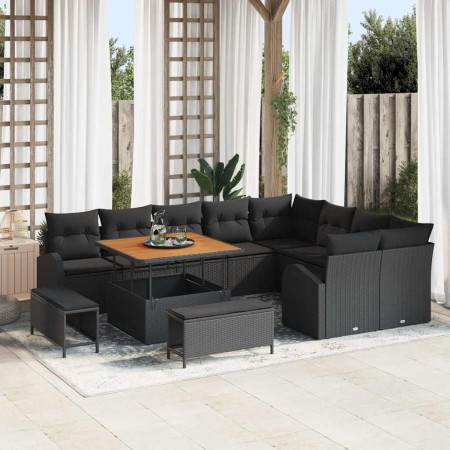Conjunto de sofá de jardín con cojín con almohada 12 pcs Negro en Sofás de exterior | Comprar online en Foru.es