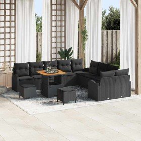 Conjunto de sofá de jardín con cojín con almohada 13 pcs Negro en Sofás de exterior | Comprar online en Foru.es