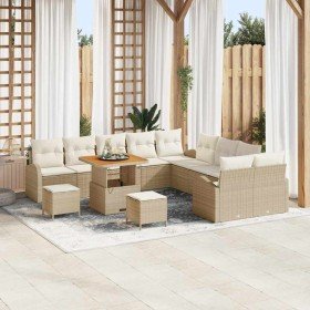 Conjunto de sofá de jardín con cojín 13 pcs Beige y Crema en Sofás de exterior | Comprar online en Foru.es