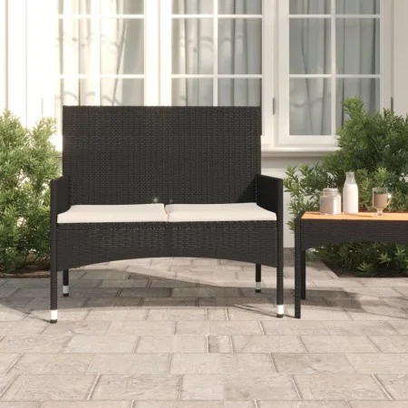 Banco de jardín de 2 plazas con cojines ratán sintético negro de vidaXL, Bancos de jardín - Ref: Foro24-319488, Precio: 107,4...