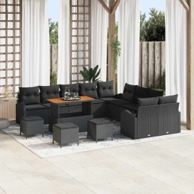 Conjunto de sofá de jardín con cojín con almohada 14 pcs Negro en Sofás de exterior | Comprar online en Foru.es