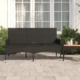 Banco de jardín de 3 plazas con cojines ratán sintético negro de vidaXL, Bancos de jardín - Ref: Foro24-319494, Precio: 96,17...