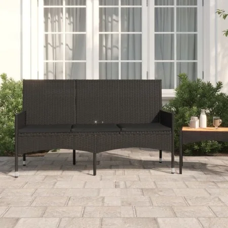 Banco de jardín de 3 plazas con cojines ratán sintético negro de vidaXL, Bancos de jardín - Ref: Foro24-319494, Precio: 96,17...