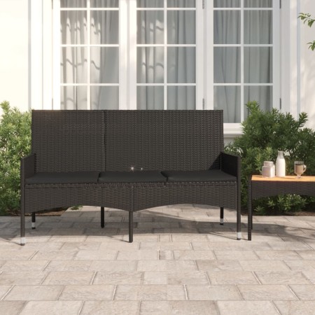 Banco de jardín de 3 plazas con cojines ratán sintético negro de vidaXL, Bancos de jardín - Ref: Foro24-319494, Precio: 115,0...