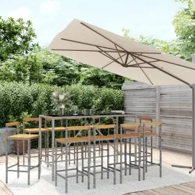 Mesa y taburetes altos jardín 11 pzas madera y ratán PE gris de vidaXL, Conjuntos de jardín - Ref: Foro24-3187699, Precio: 53...