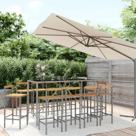 Mesa y taburetes altos jardín 11 pzas madera y ratán PE gris de vidaXL, Conjuntos de jardín - Ref: Foro24-3187699, Precio: 54...