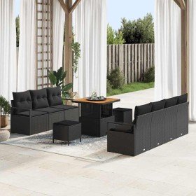 Conjunto de sofá de jardín con cojín con almohada 10 pcs Negro en Sofás de exterior | Comprar online en Foru.es