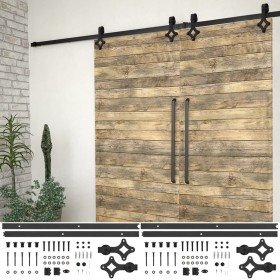 Kit de herrajes de puertas correderas acero negro 2 uds 183 cm en Materiales de construcción | Comprar online en Foru.es