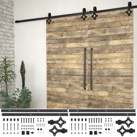Kit de herrajes de puertas correderas acero negro 2 uds 183 cm en Materiales de construcción | Comprar online en Foru.es