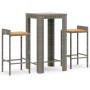 Mesa y taburetes altos jardín 3 pzas madera y ratán PE gris de vidaXL, Conjuntos de jardín - Ref: Foro24-3187707, Precio: 189...