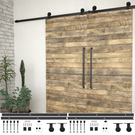 Kit de herrajes de puertas correderas acero negro 2 uds 200 cm en Materiales de construcción | Comprar online en Foru.es