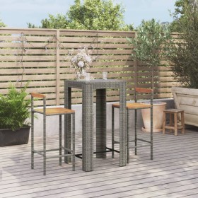 Mesa y taburetes altos jardín 3 pzas madera y ratán PE gris de vidaXL, Conjuntos de jardín - Ref: Foro24-3187711, Precio: 197...