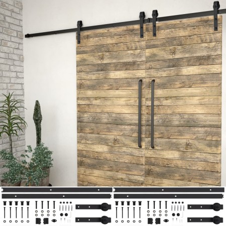 Kit de herrajes de puertas correderas acero negro 2 uds 200 cm en Materiales de construcción | Comprar online en Foru.es
