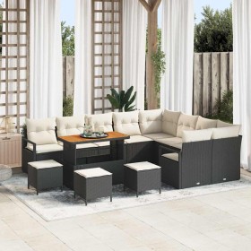 Conjunto de sofá de jardín con cojín 13 pcs Negro y crema en Sofás de exterior | Comprar online en Foru.es