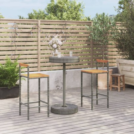 Mesa y taburetes altos jardín 3 pzas madera y ratán PE gris de vidaXL, Conjuntos de jardín - Ref: Foro24-3187719, Precio: 176...