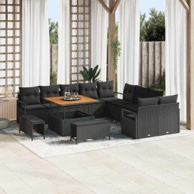 Conjunto de sofá de jardín con cojín con almohada 13 pcs Negro en Sofás de exterior | Comprar online en Foru.es