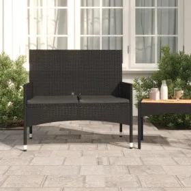 Banco de jardín de 2 plazas con cojines ratán sintético negro de vidaXL, Bancos de jardín - Ref: Foro24-319490, Precio: 107,8...