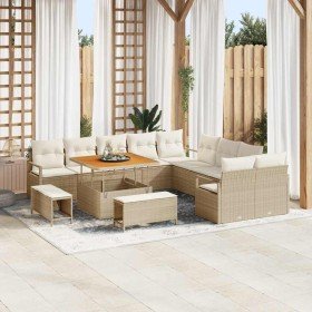 Conjunto de sofá de jardín con cojín 13 pcs Beige y Crema en Sofás de exterior | Comprar online en Foru.es