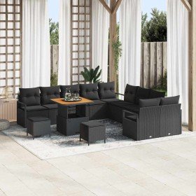 Conjunto de sofá de jardín con cojín con almohada 13 pcs Negro en Sofás de exterior | Comprar online en Foru.es
