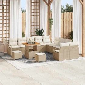 Conjunto de sofá de jardín con cojín 13 pcs Beige y Crema en Sofás de exterior | Comprar online en Foru.es