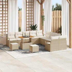 Conjunto de sofá de jardín con cojín 13 pcs Beige y Crema en Sofás de exterior | Comprar online en Foru.es
