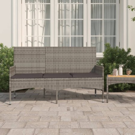 Banco de jardín de 3 plazas con cojines ratán sintético gris de vidaXL, Bancos de jardín - Ref: Foro24-319493, Precio: 91,85 ...