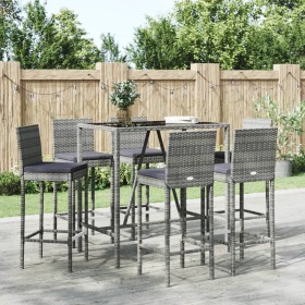 Mesa y taburetes altos jardín y cojines 7 pzas ratán PE gris de vidaXL, Conjuntos de jardín - Ref: Foro24-3187646, Precio: 40...