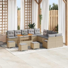 Conjunto de sofá de jardín con cojín 14 pcs Beige y Gris Claro en Sofás de exterior | Comprar online en Foru.es