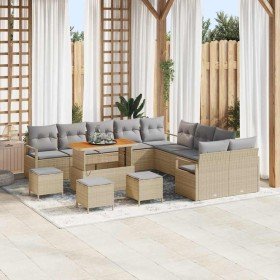 Conjunto de sofá de jardín con cojín 14 pcs Beige y Gris Claro en Sofás de exterior | Comprar online en Foru.es