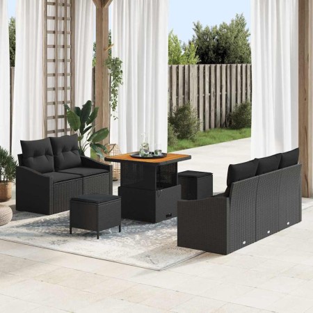 Conjunto de sofá de jardín con cojín con almohada 8 pcs Negro en Sofás de exterior | Comprar online en Foru.es