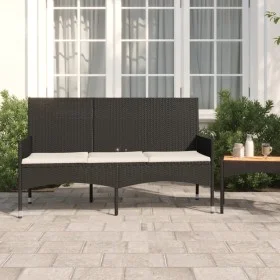 Banco de jardín de 3 plazas con cojines ratán sintético negro de vidaXL, Bancos de jardín - Ref: Foro24-319492, Precio: 89,30...