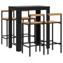 Mesa bar y taburetes jardín 5 pzas madera acacia ratán PE negro de vidaXL, Conjuntos de jardín - Ref: Foro24-3187712, Precio:...