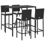 Mesa y taburetes altos jardín 5 pzas y cojines ratán PE negro de vidaXL, Conjuntos de jardín - Ref: Foro24-3187643, Precio: 4...