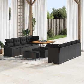 Conjunto de sofá de jardín con cojín con almohada 11 pcs Negro en Sofás de exterior | Comprar online en Foru.es