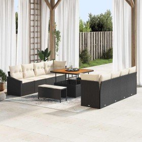 Conjunto de sofá de jardín con cojín 11 pcs Negro y crema en Sofás de exterior | Comprar online en Foru.es