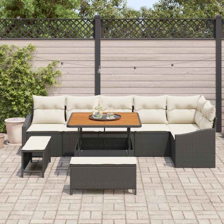 Conjunto de sofás de jardín con cojín 9 pcs Negro Poliratán en Sofás de exterior | Comprar online en Foru.es